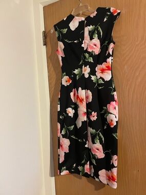 Vince Camuto Black Midi Dress with Pink Floral Print